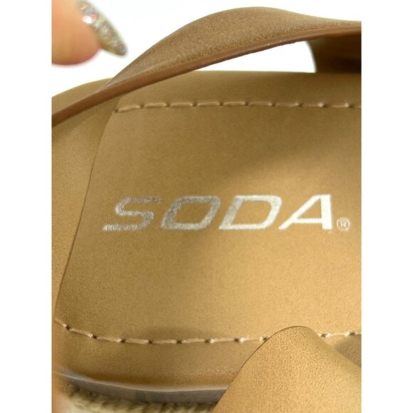 Soda Tuckin Sandals 9 Espadrilles Wedge Platform Tan Brown Ankle Strap Open Toe - Picture 6 of 14